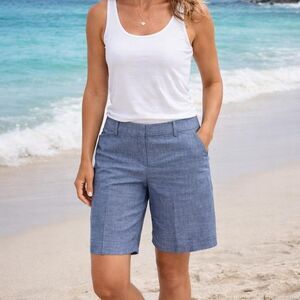 Talbots Women's Blue Newport Chambray Perfect Short  Size 14P  Preppy Casual